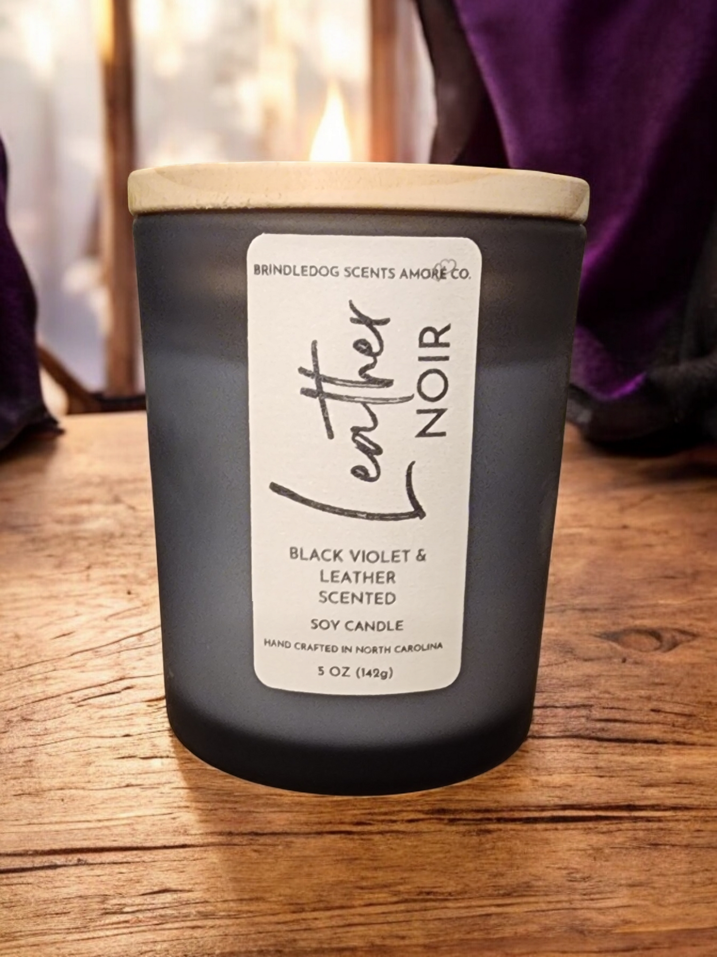 Leather Noir 5 oz Handcrafted Soy Candle Gray Frosted Jar