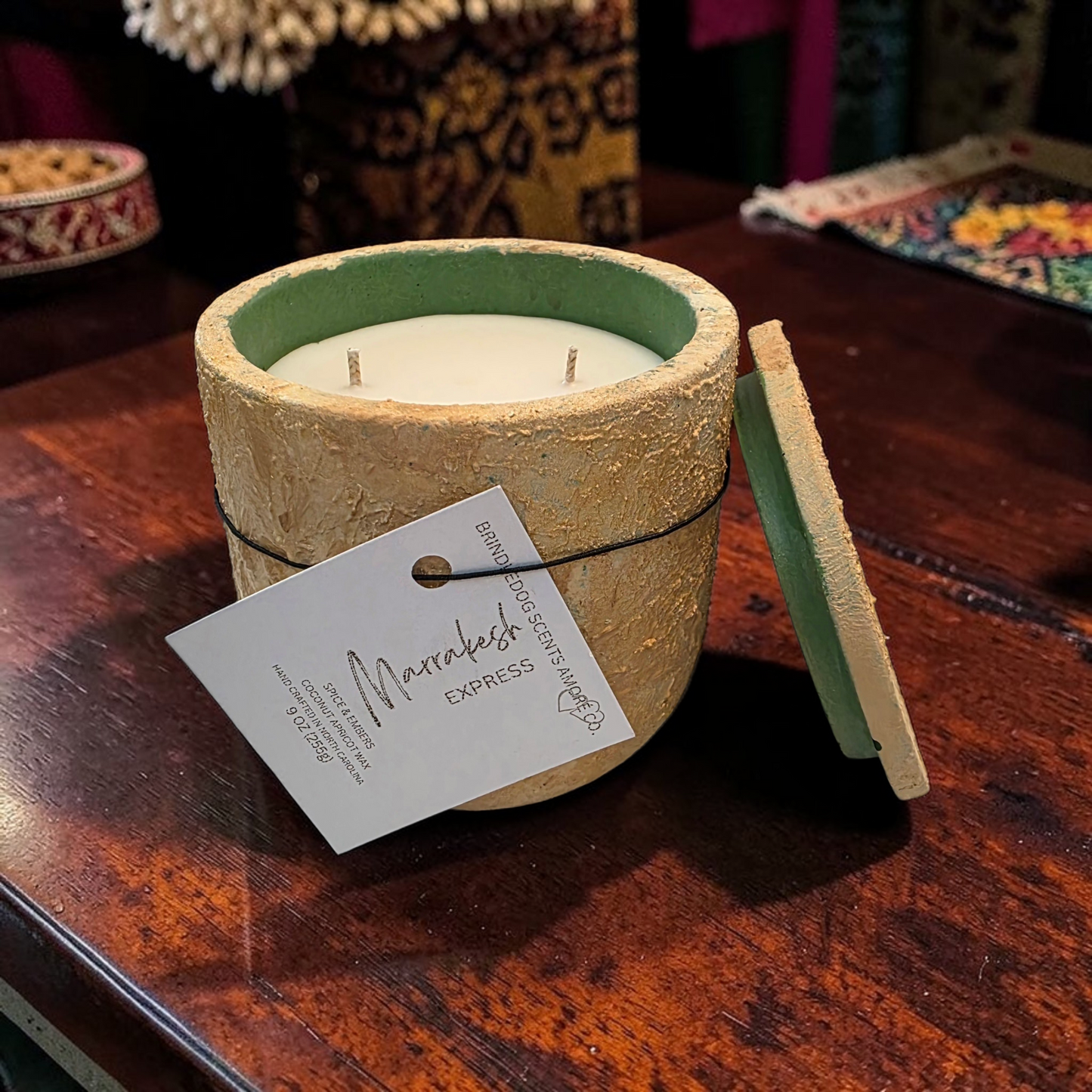 Marrakesh Express 9 oz Spice & Embers Scented-Golden Fire Series Cement Candle 2-Wick