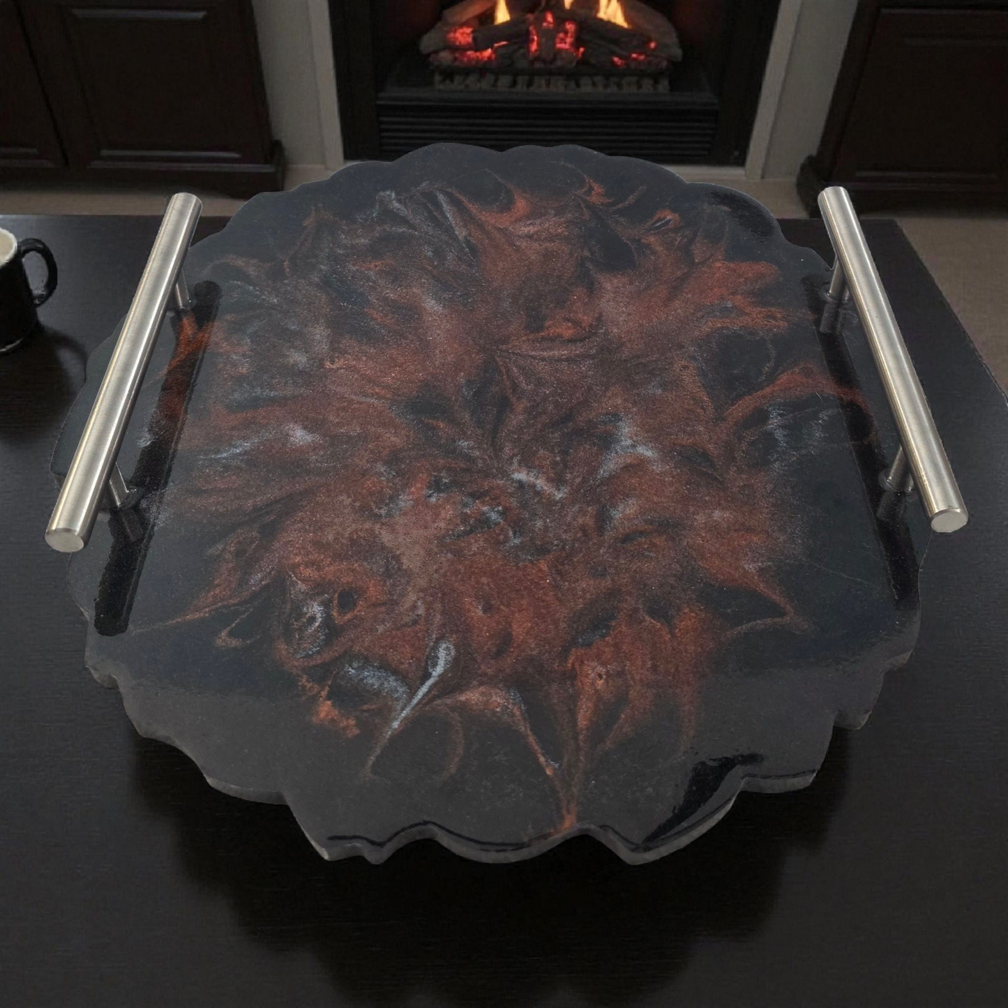 Small Decorative 10" Round Serving Tray (Food Safe)