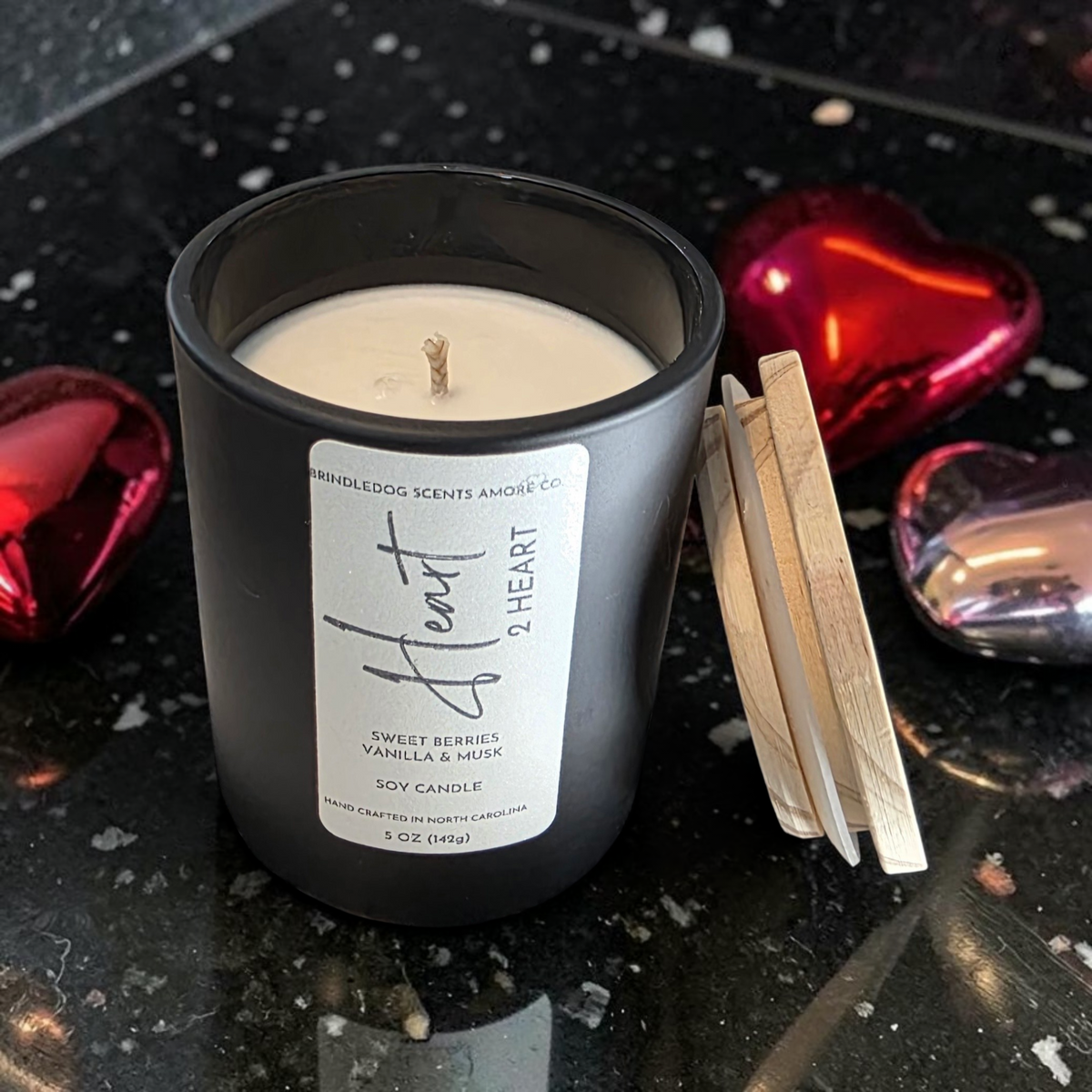 Heart to Heart 5 oz Handcrafted Soy Candle Black Jar