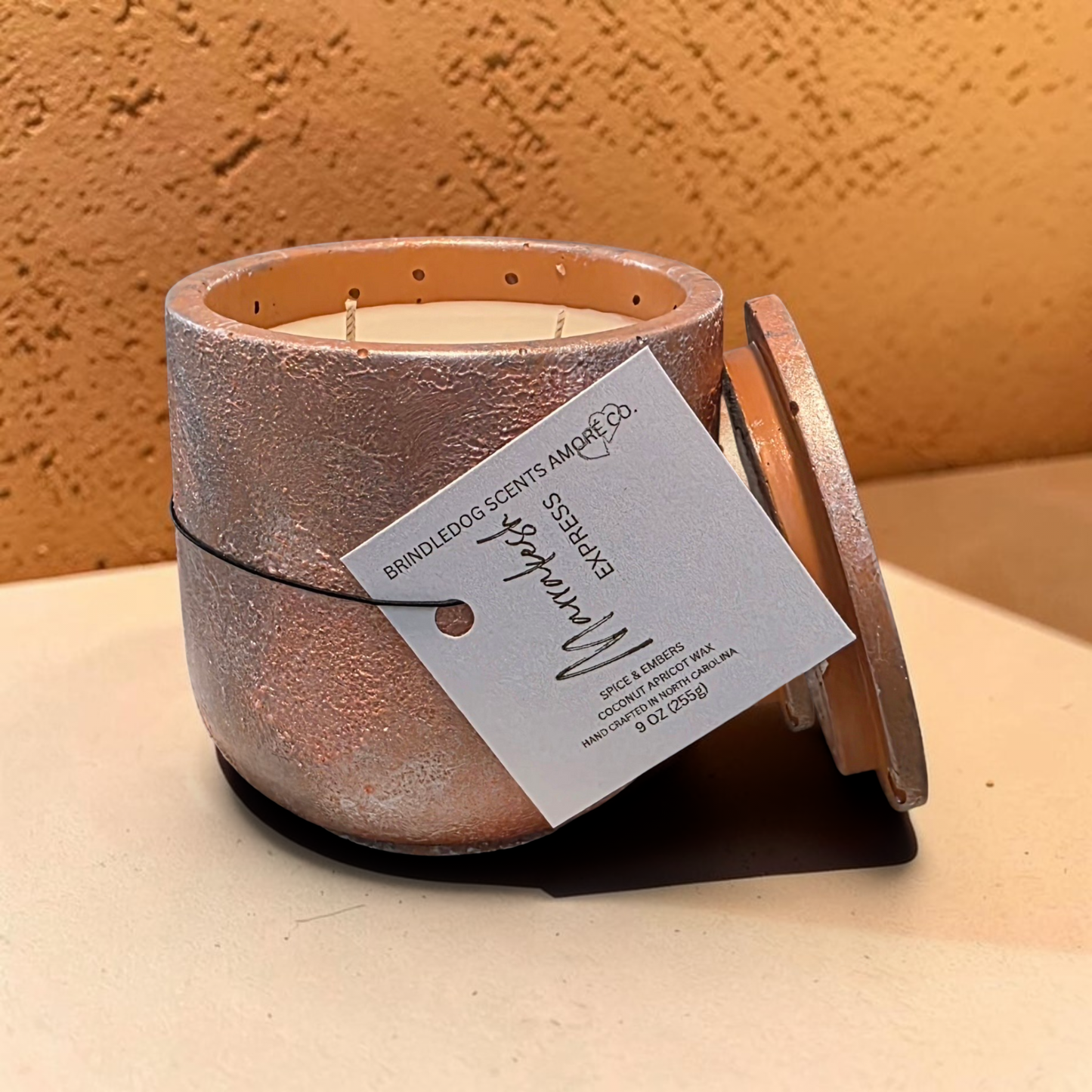 Marrakesh Express Spice & Embers Luxury Candle – 9 oz Double Wick Cement Jar |Golden Fire Series Artisan Candle