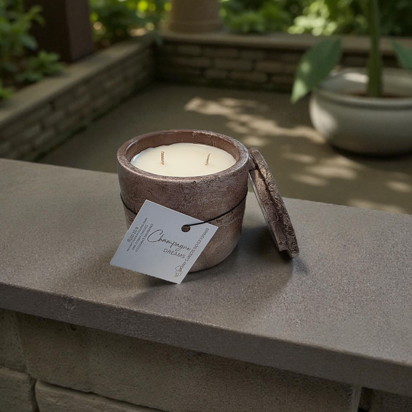 Champagne Dreams 9 oz Cranberry & Prosecco Scented-Throwing Copper Series Cement Candle