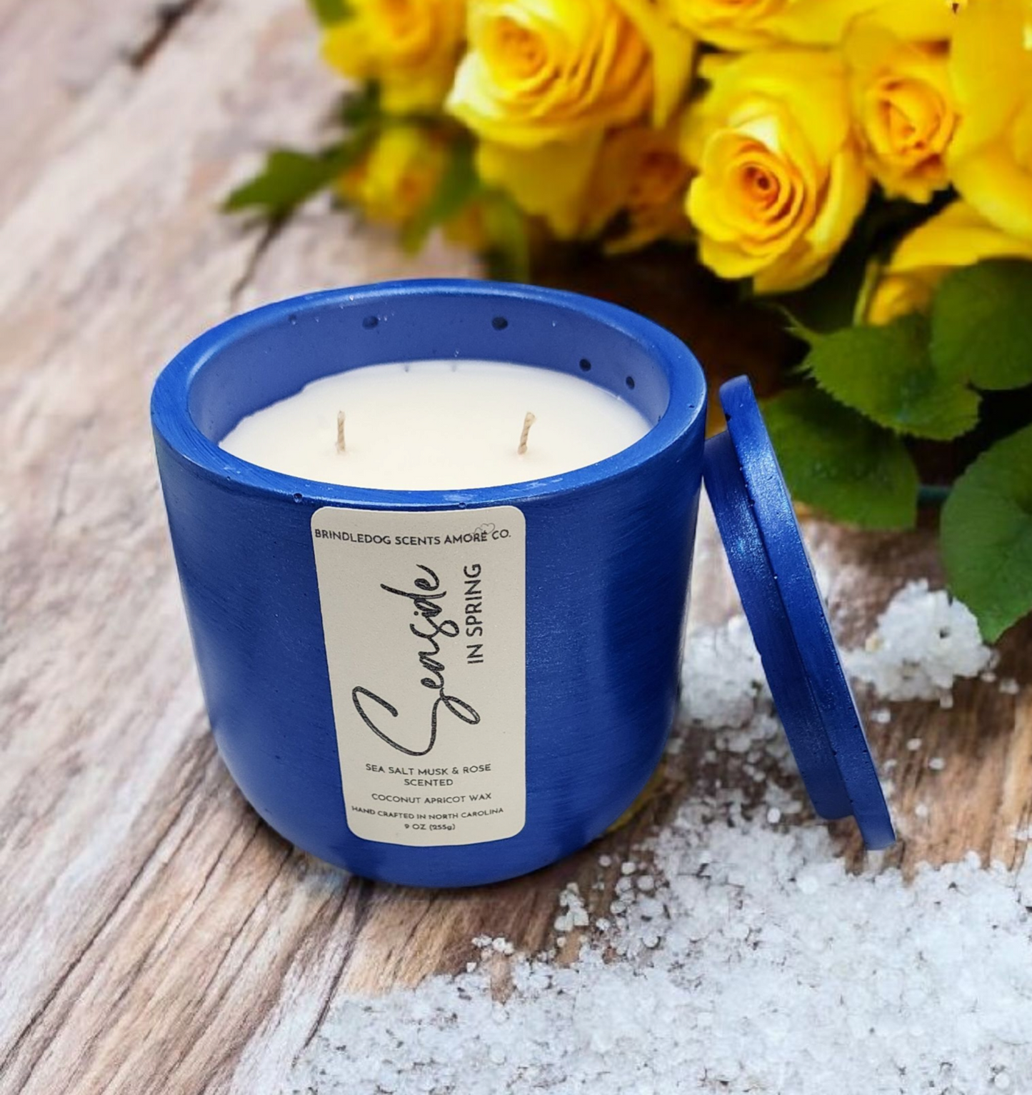 Seaside In Spring 9 oz Sea Salt Musk & Rose Scented-Celestial Series Blue