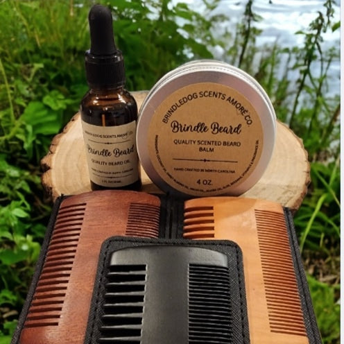 Beard Grooming Gift Set With Free Wooden Comb- Brindle Beard Bundle