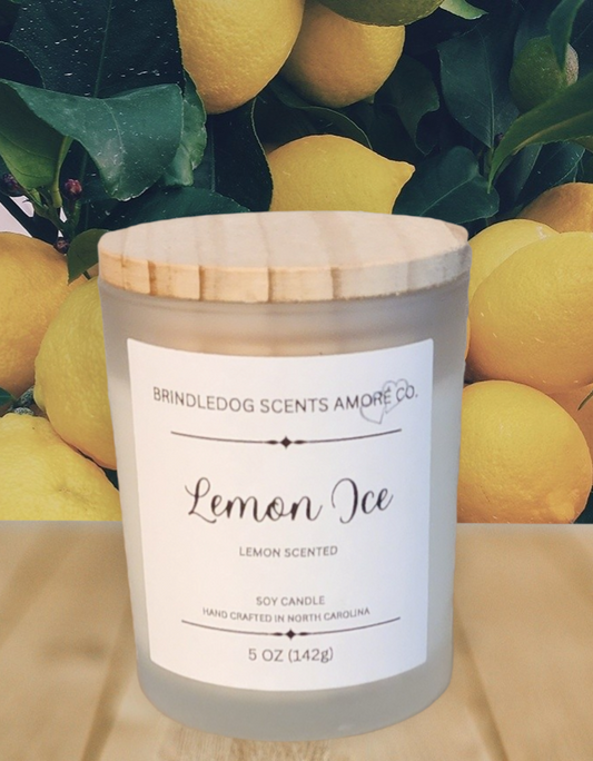 Lemon Ice 5 oz Handcrafted Soy Candle Clear Frosted Jar