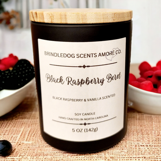 Black Raspberry Beret 5 oz Handcrafted Soy Candle Gray Frosted Jar