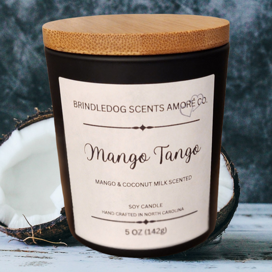 Mango Tango 5 oz Handcrafted Soy Candle Black Jar