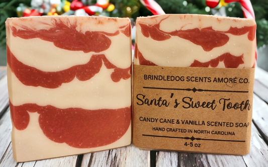 Santa's Sweet Tooth- Candy Cane & Vanilla Scented Bar Soap 4-5 oz