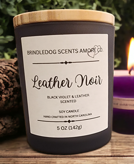 Leather Noir 5 oz Handcrafted Soy Candle Gray Frosted Jar