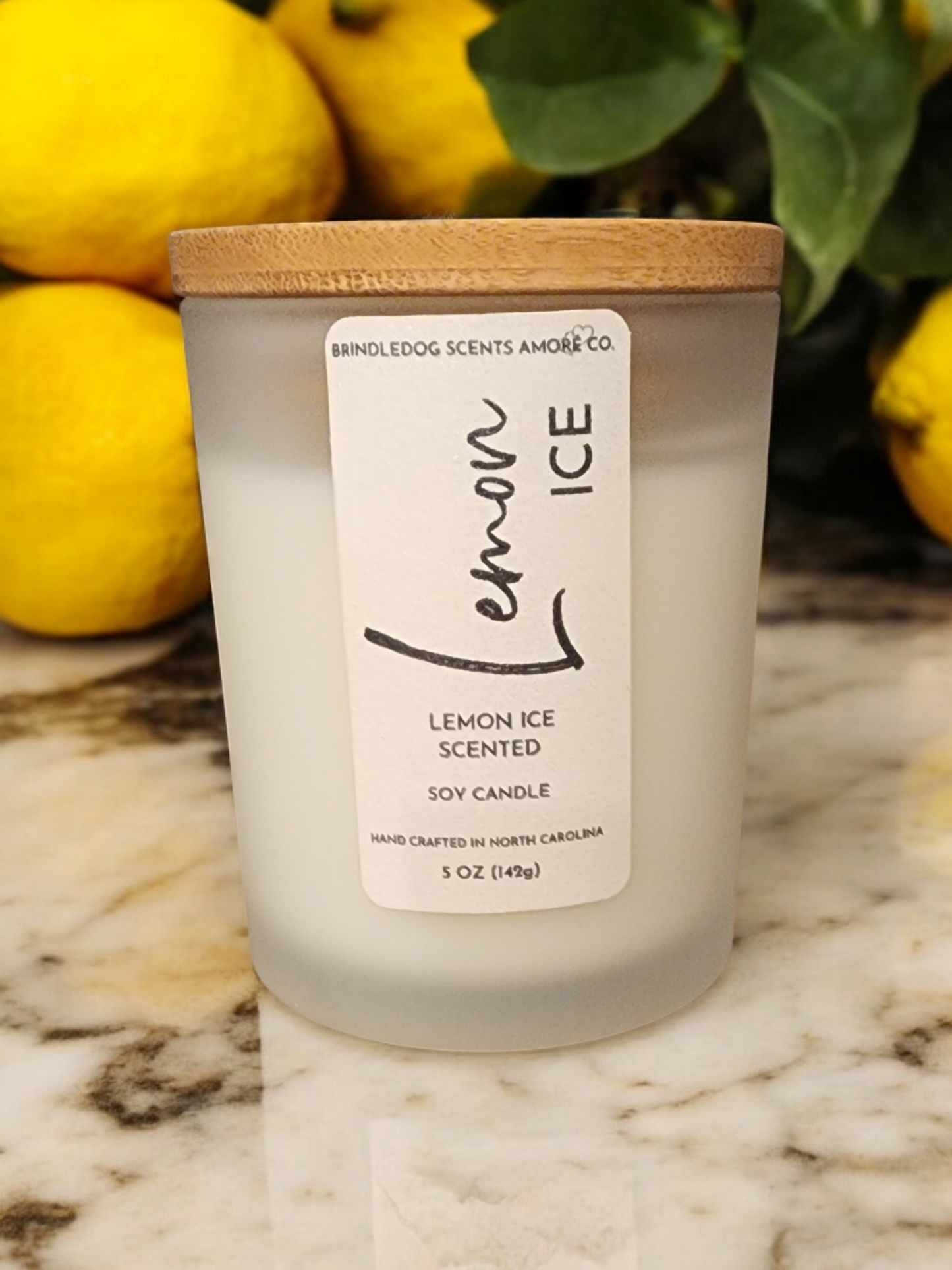 Lemon Ice 5 oz Handcrafted Soy Candle Clear Frosted Jar