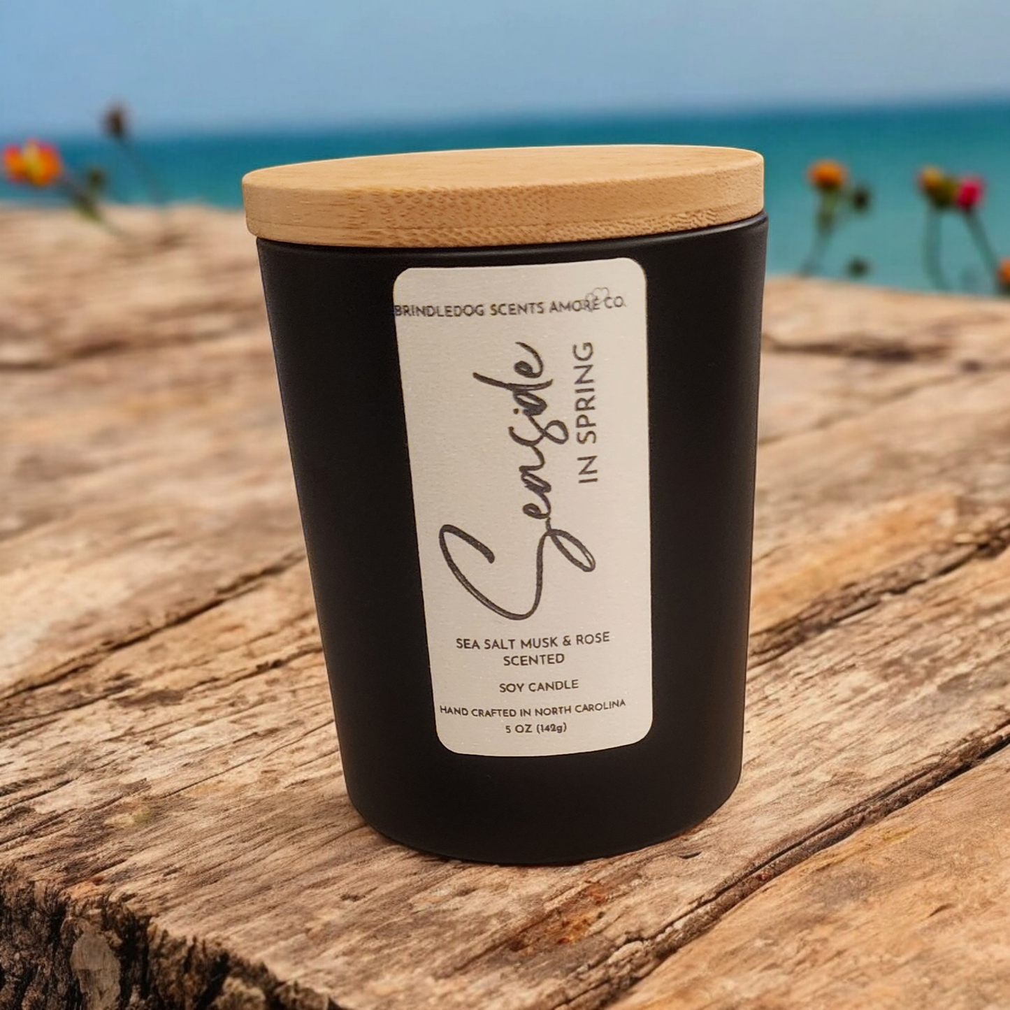 Seaside In Spring 5 oz Handcrafted Soy Candle Black Jar