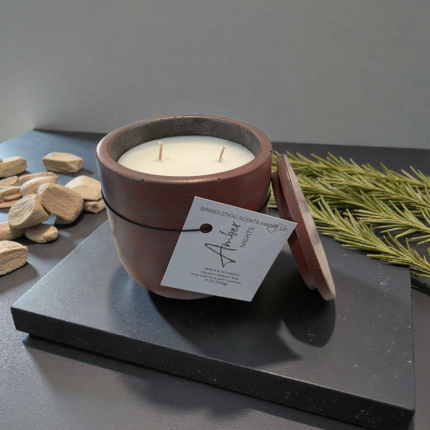 Amber Nights 9 oz Amber & Patchouli Scented-Throwing Copper Series Cement Candle