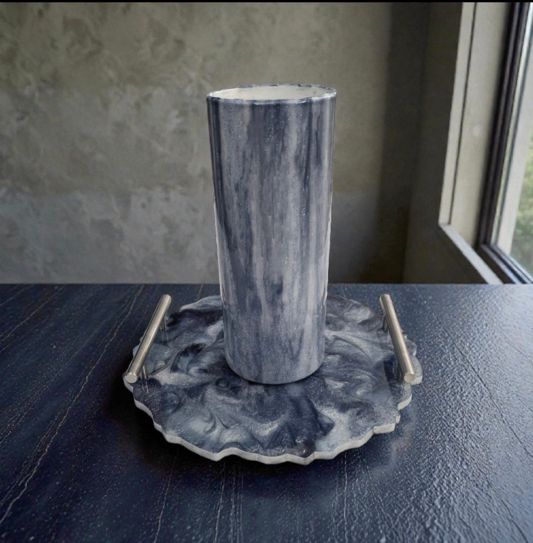 Decorative 10" Round Serving Tray And Vase Set (Food Safe)