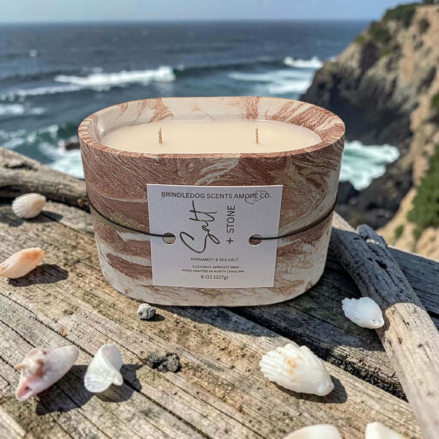 Salt + Stone 8 oz Bergamot & Sea Salt Scented-Oval Elements Series