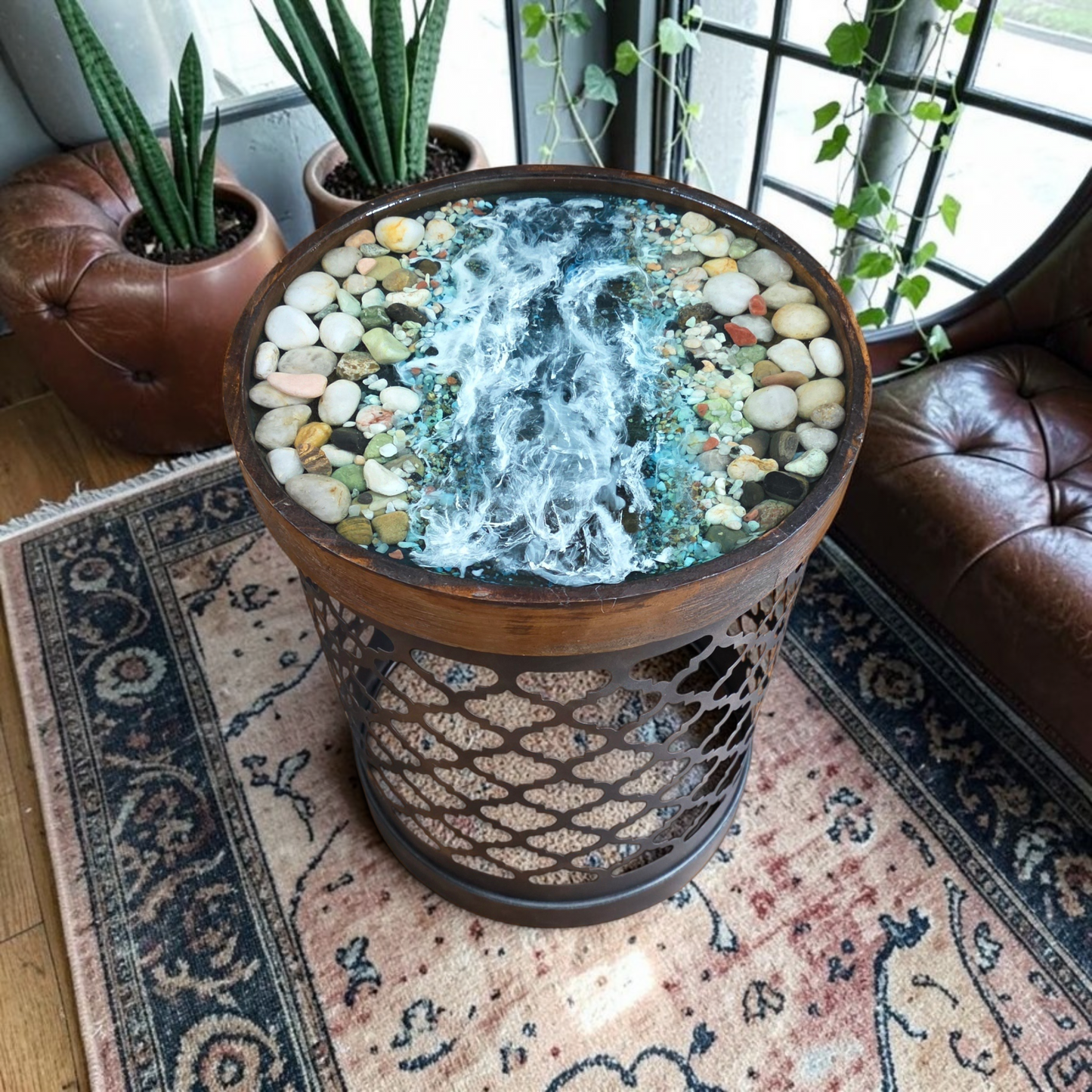 Riverstone Resin Accent Table | Handcrafted Waterfall Design(Local Pickup Only)