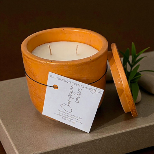 Champagne Dreams 9 oz Cranberry & Prosecco Scented-Golden Fire Series Cement Candle 2-Wick