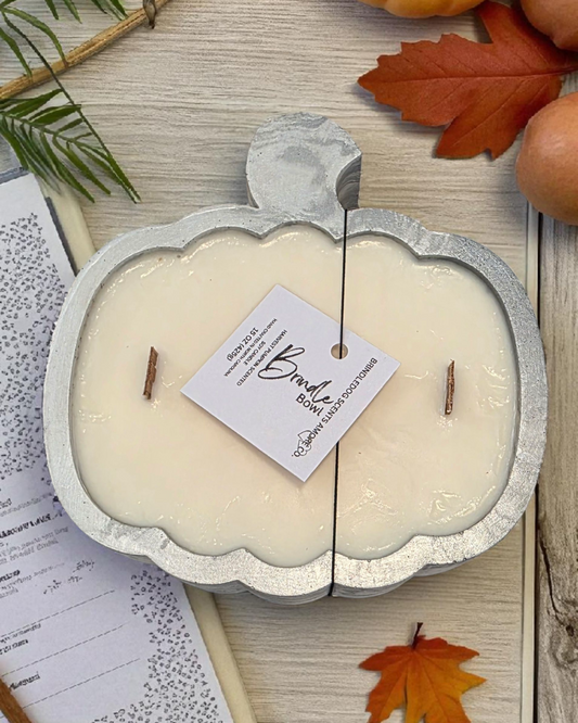Brindle Bowl Pumpkin Scented Soy Candle Bowl Silver & White -15 oz