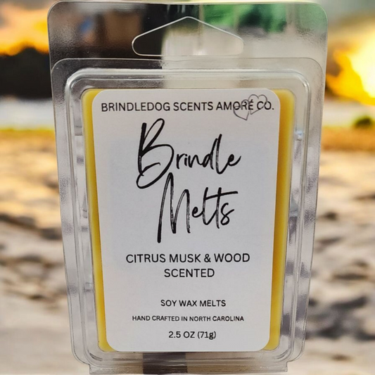 Brindle Melts 2.5 oz Soy Blended Wax Melts Citrus Musk & Wood Scented