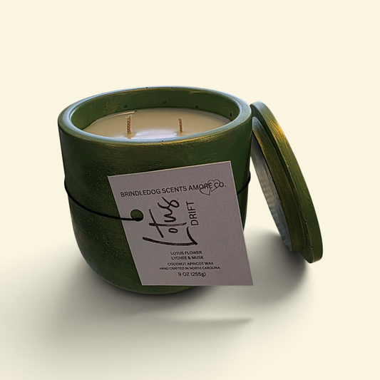 Lotus Drift Lotus Flower Lychee & Musk Luxury Candle – 9 oz Double Wick Cement Jar | Celestial Series Artisan Candle