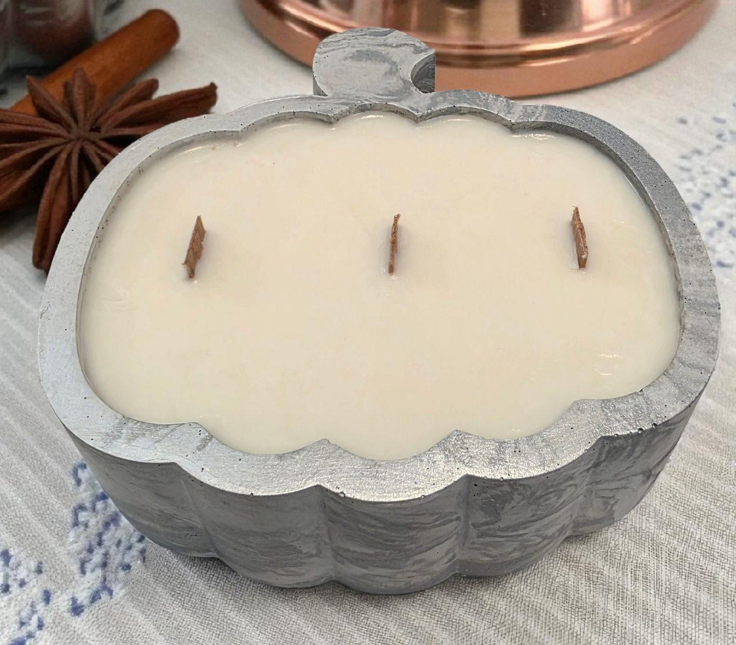 Brindle Bowl Pumpkin Scented Soy Candle Bowl Silver & White -15 oz