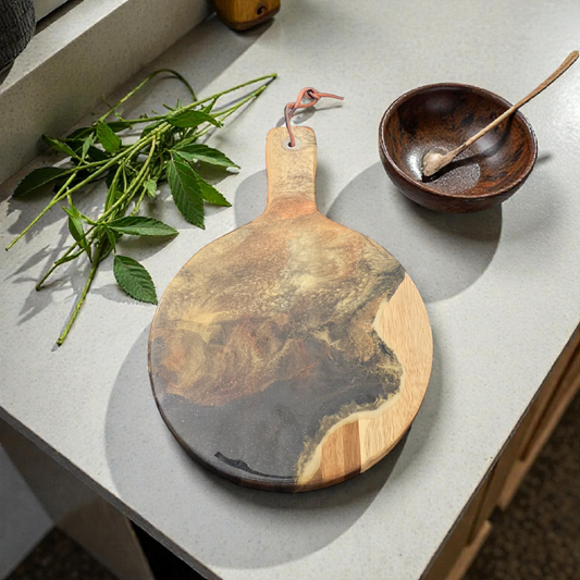 Handcrafted Hardwood And Resin Serving Board-Paddle Style (Food Safe)