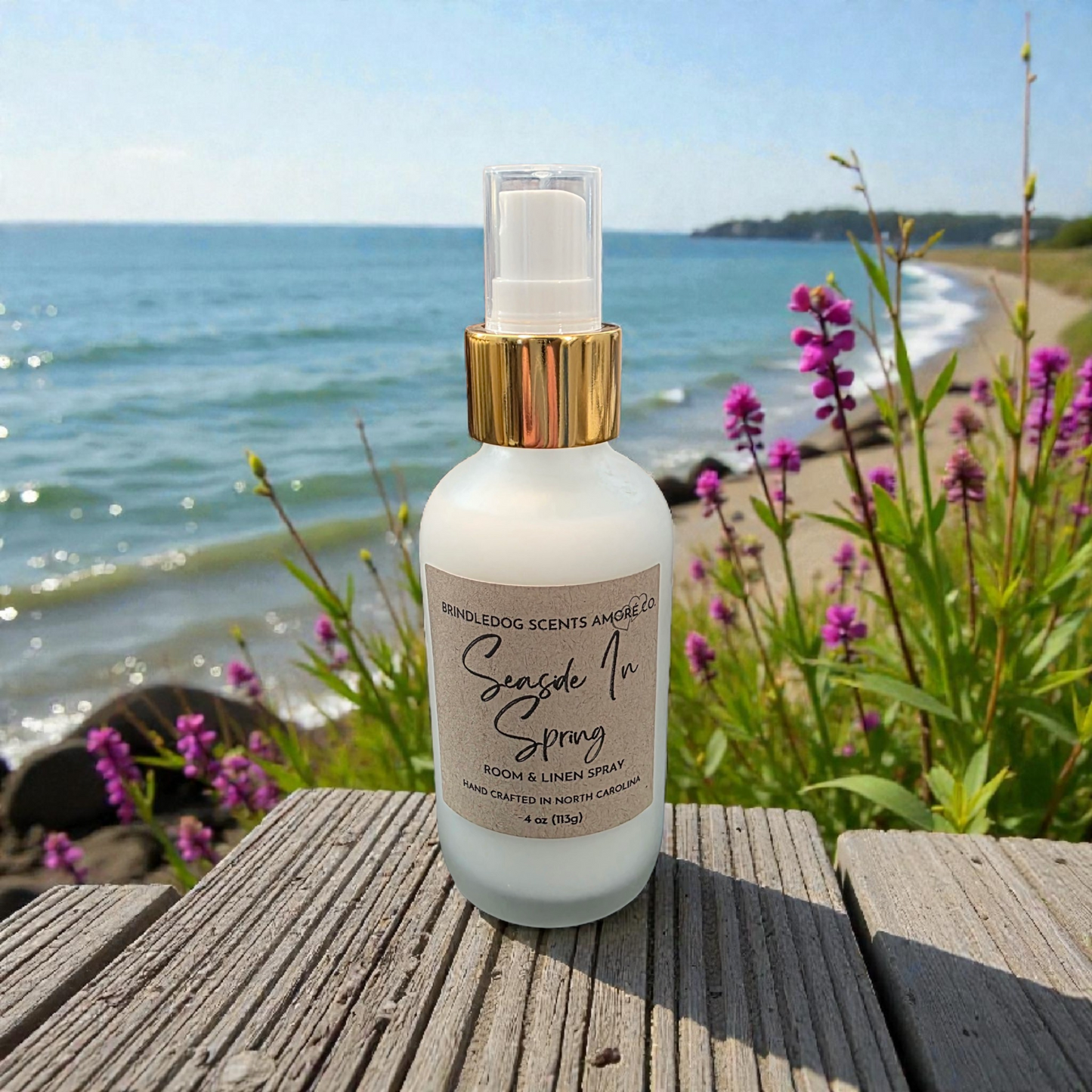 Seaside In Spring Room & Linen Spray – 4 oz Sea Salt Musk & Rose Scent Home Fragrance Mist for Bedding, Linens & Air Freshener