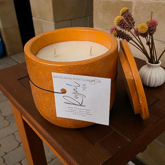 Royal Tea 9 oz White Tea & Mandarin Scented-Golden Fire Series Cement Candle 2-Wick