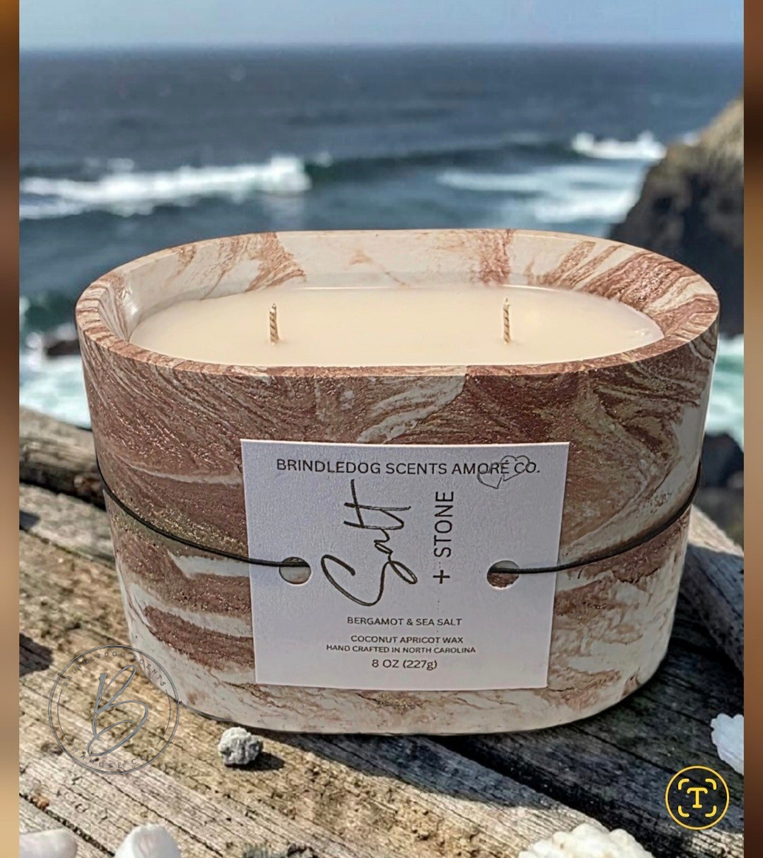 Salt + Stone 8 oz Bergamot & Sea Salt Scented-Oval Elements Series
