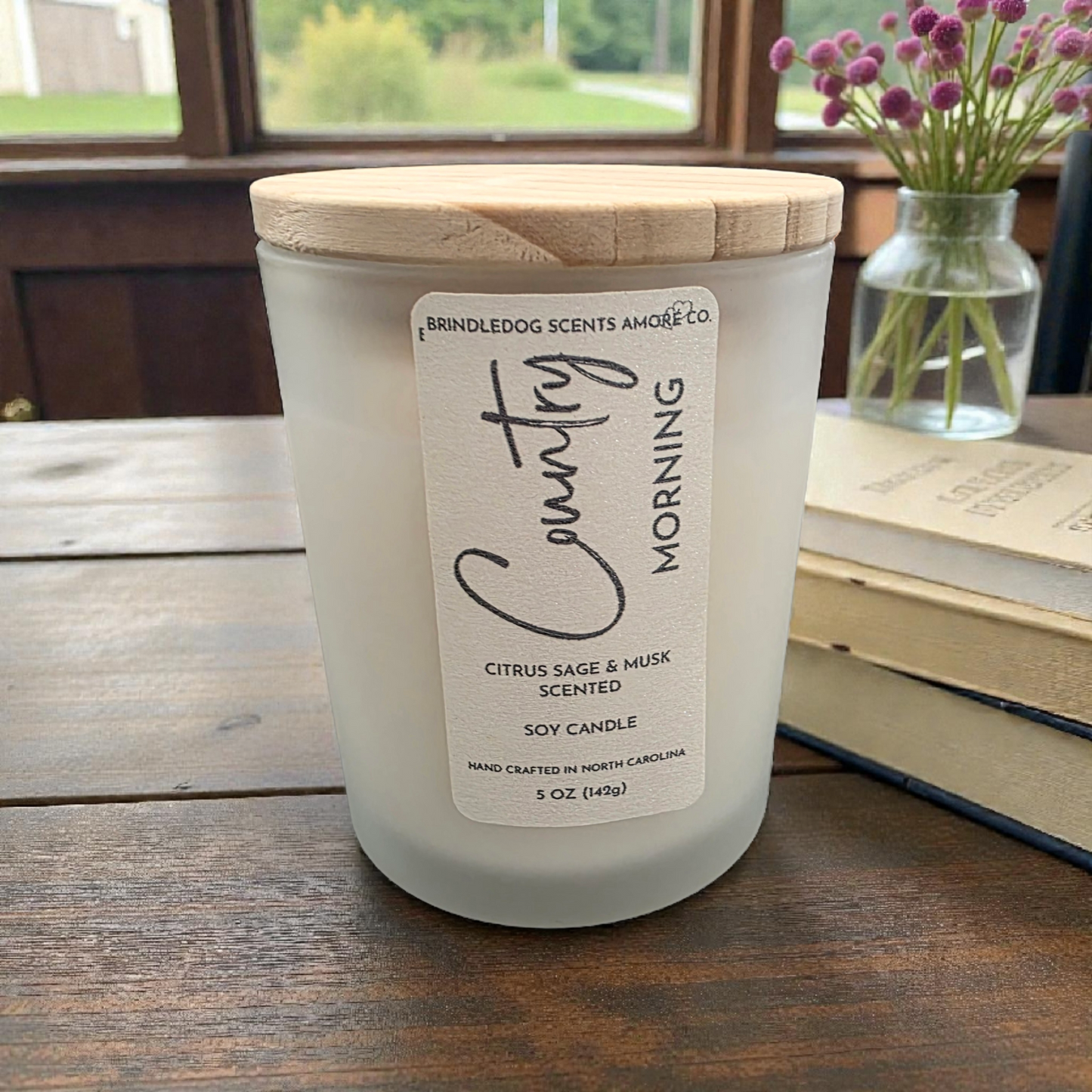 Country Morning 5 oz Handcrafted Soy Candle Clear Frosted Jar