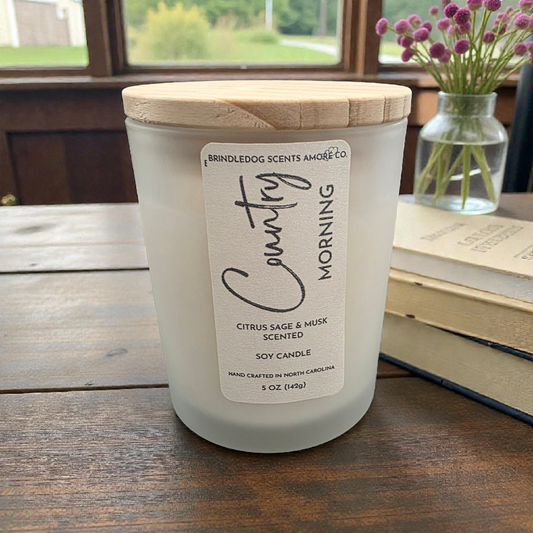 Country Morning 5 oz Handcrafted Soy Candle Clear Frosted Jar