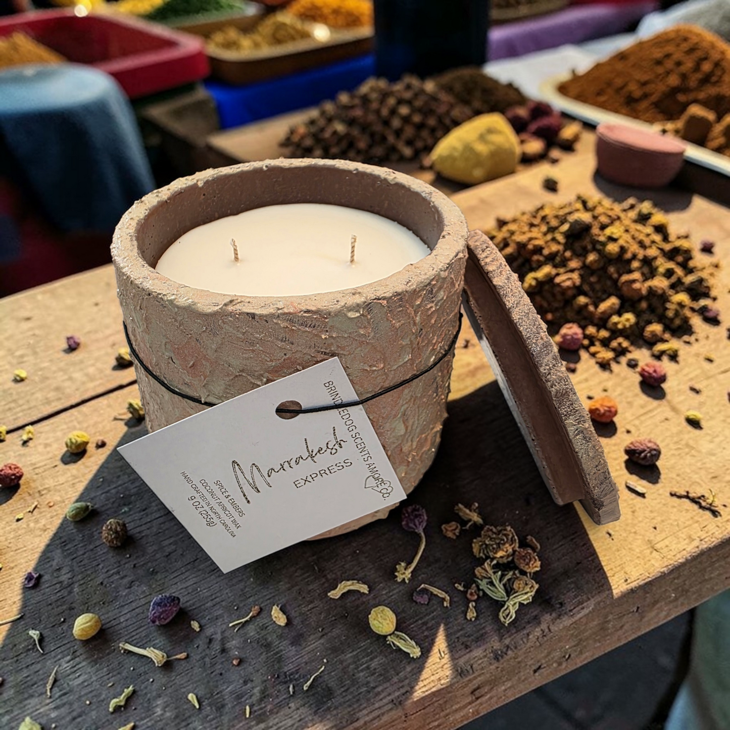 Marrakesh Express 9 oz Spice & Embers Scented-Golden Fire Series Cement Candle 2-Wick