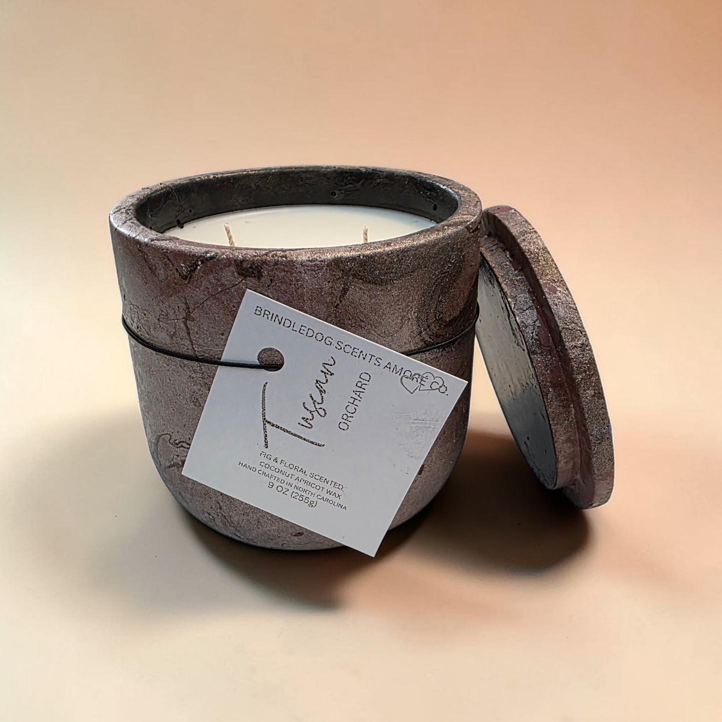 Tuscan Orchard Fig & Floral Luxury Candle – 9 oz Double Wick Cement Jar | Throwing Copper Series Artisan Candle