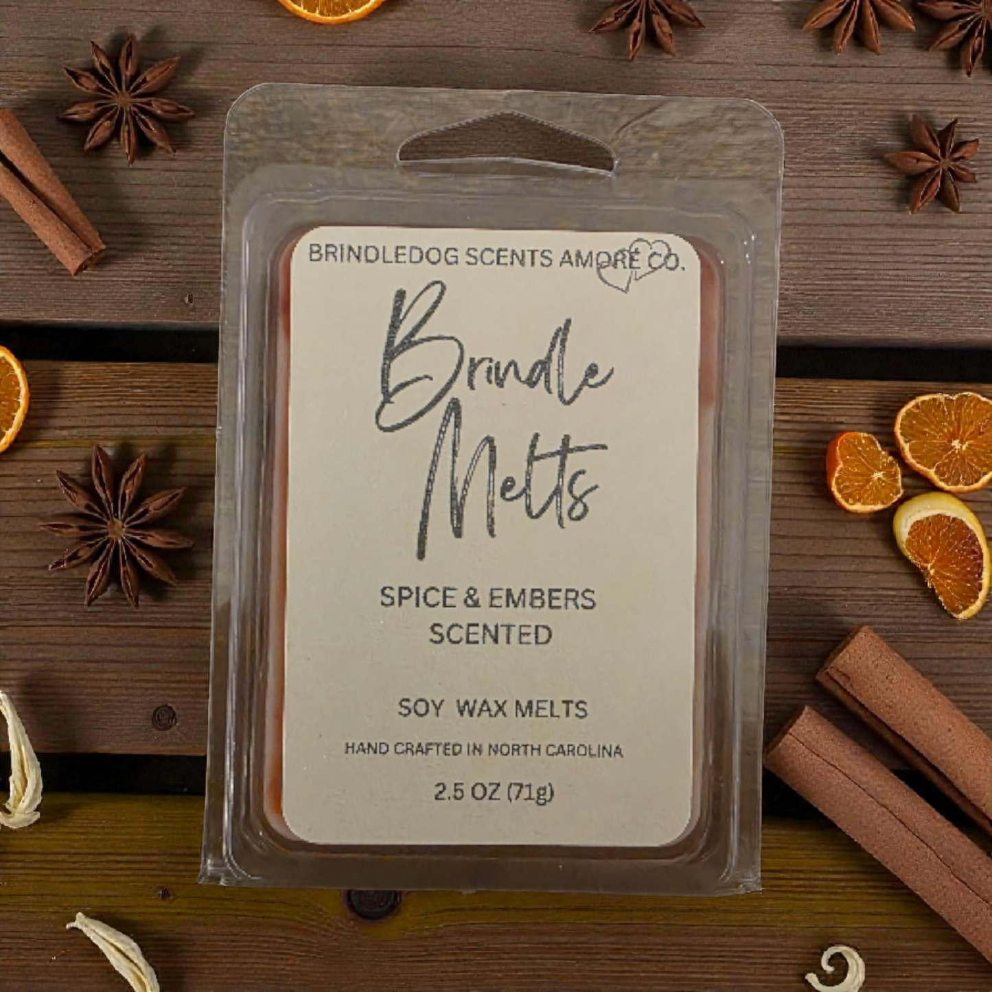Brindle Melts 2.5 oz Soy Blended Wax Melts Spice & Embers Scented