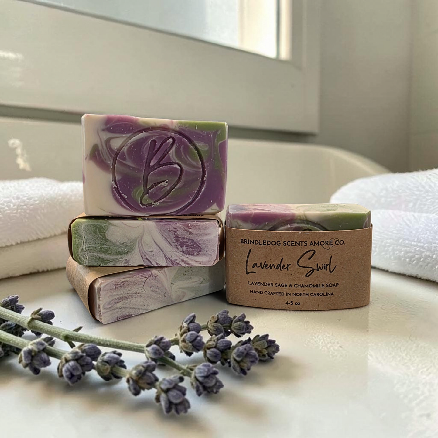 Lavender Swirl- Lavender Sage & Chamomile Scented Soap Bar 4-5 oz