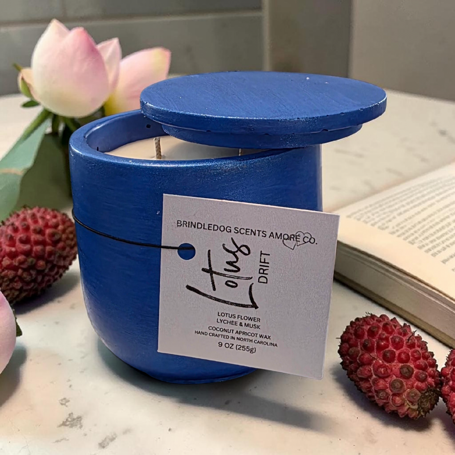 Lotus Drift Lotus Flower Lychee & Musk Luxury Candle – 9 oz Double Wick Cement Jar | Celestial Series Artisan Candle