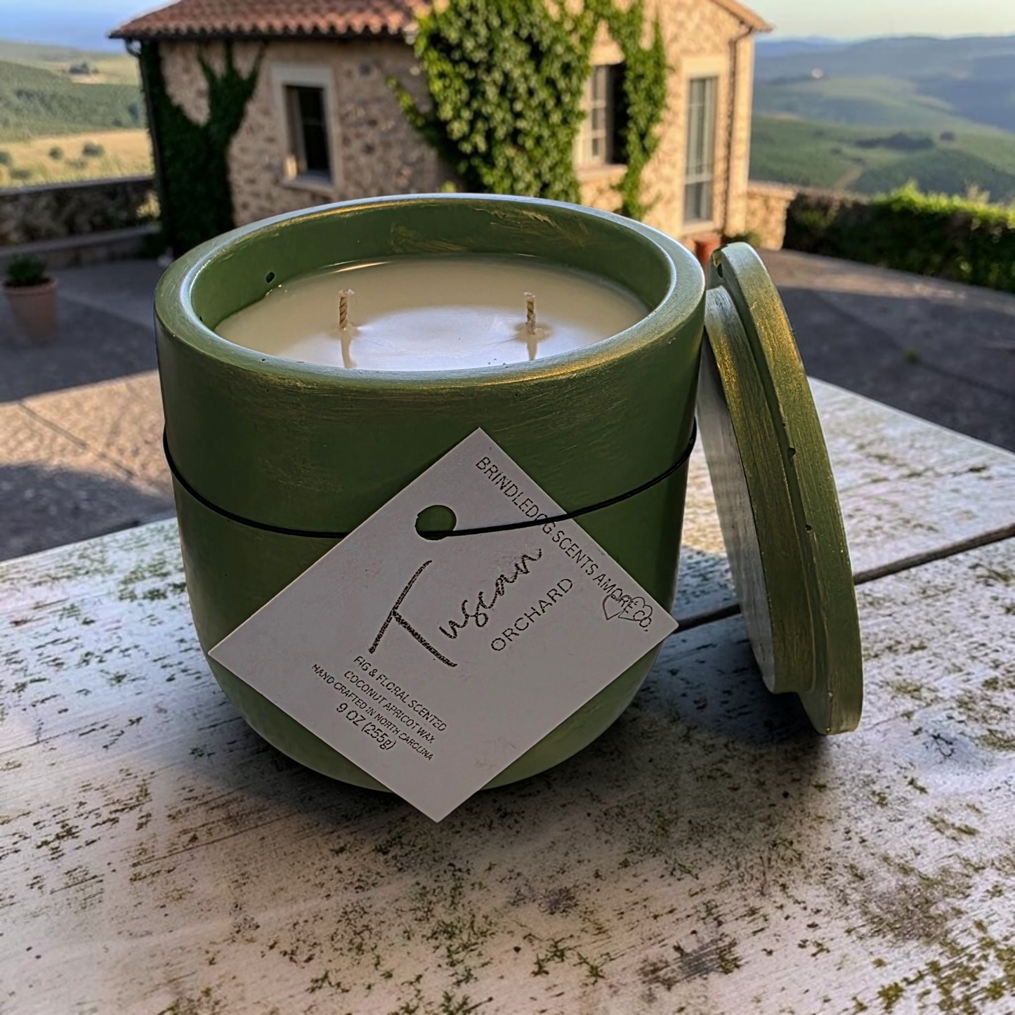Tuscan Orchard 9oz Fig & Floral Scented-Celestial Series Cement Candle 2-Wick
